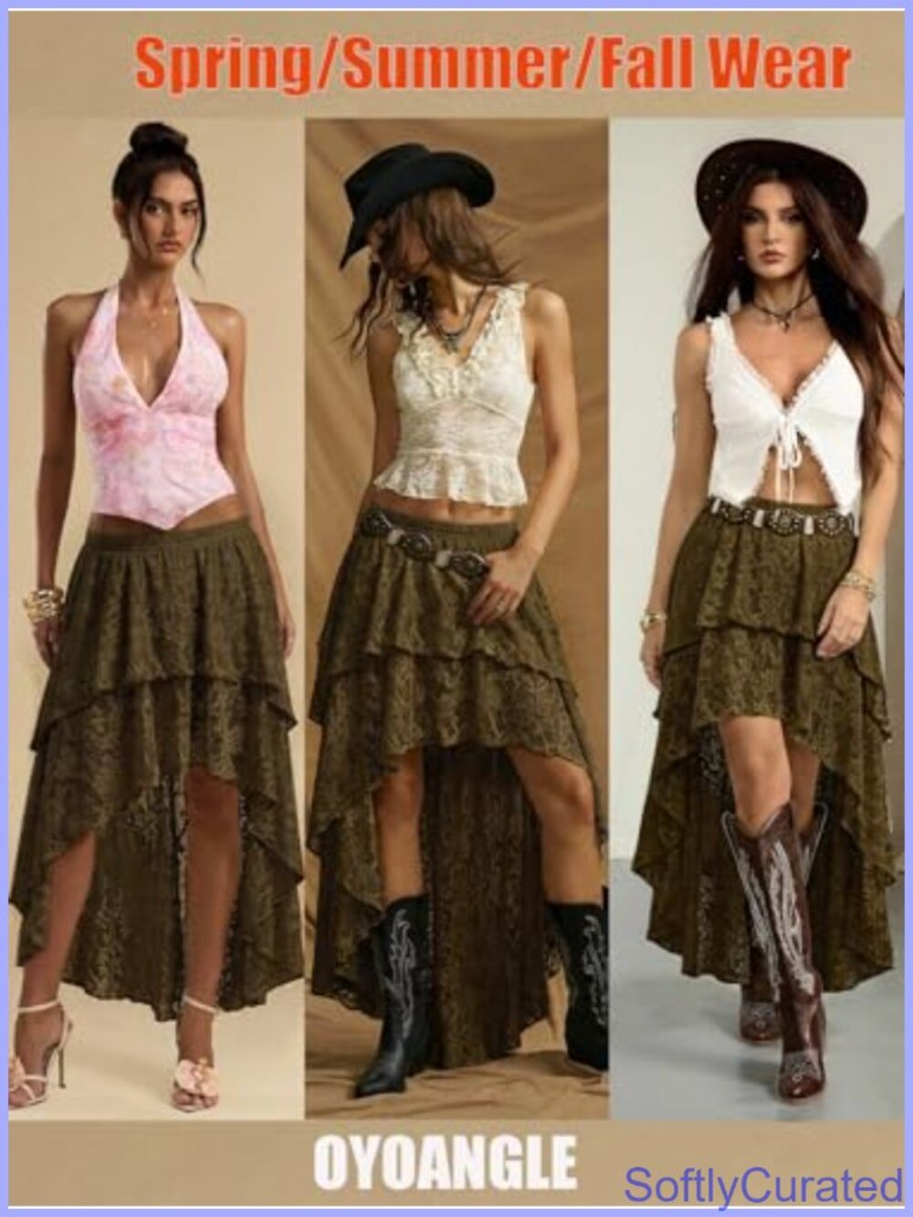 Maxi Skirt Y2K Lace Ruffle Asymmetrical High Low Rave Festival Outfit - Picture 4 of 6